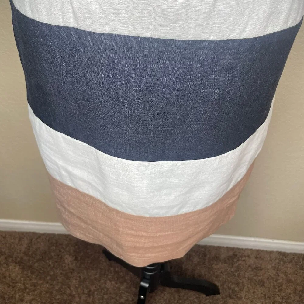 SMEG Collection Coastal Prep Colorblock 100% Linen Shift Dress Size 46 (US 10)